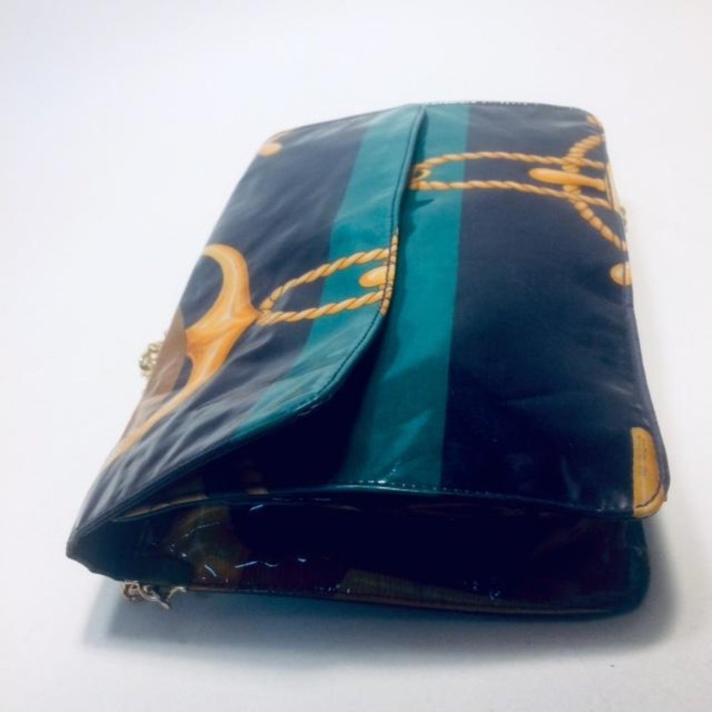 Vtg Estro Nautical Coated Canvas Clutch Shoulder